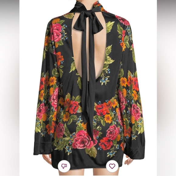 Free People Black Combo Floral 2 Am Mini Dress Open Back Tie Neck Size XS NWT - Picture 9 of 9